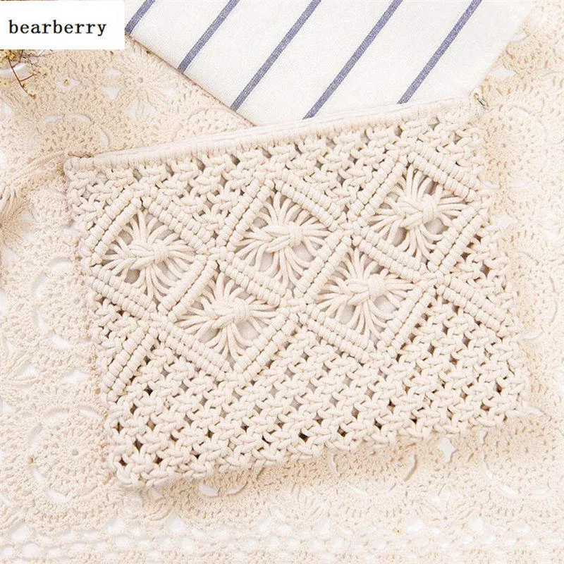 2023 High Quality Fashion Women Hollow Out Clutch Bags Tassel Beach Bags Handmade Kont Message Bags