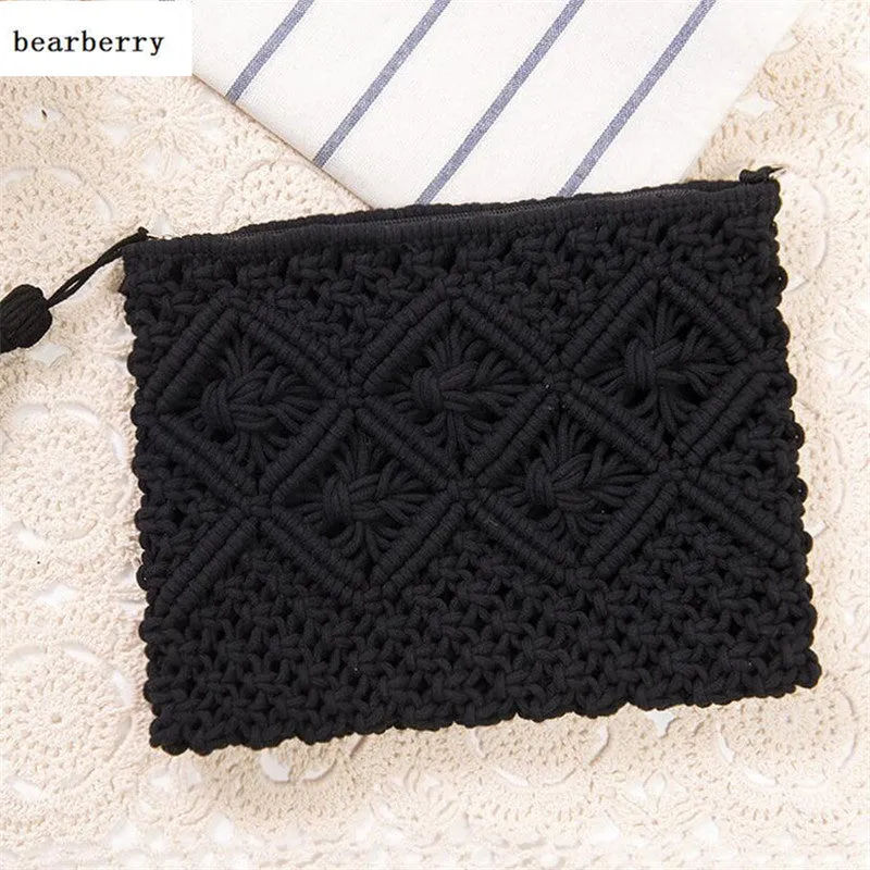 2023 High Quality Fashion Women Hollow Out Clutch Bags Tassel Beach Bags Handmade Kont Message Bags