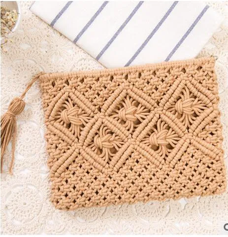 2023 High Quality Fashion Women Hollow Out Clutch Bags Tassel Beach Bags Handmade Kont Message Bags