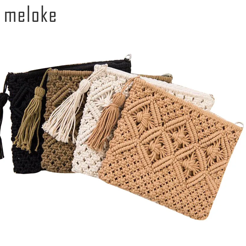 2023 High Quality Fashion Women Hollow Out Clutch Bags Tassel Beach Bags Handmade Kont Message Bags