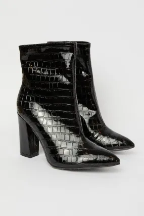 Black Ankle Boots In Croc