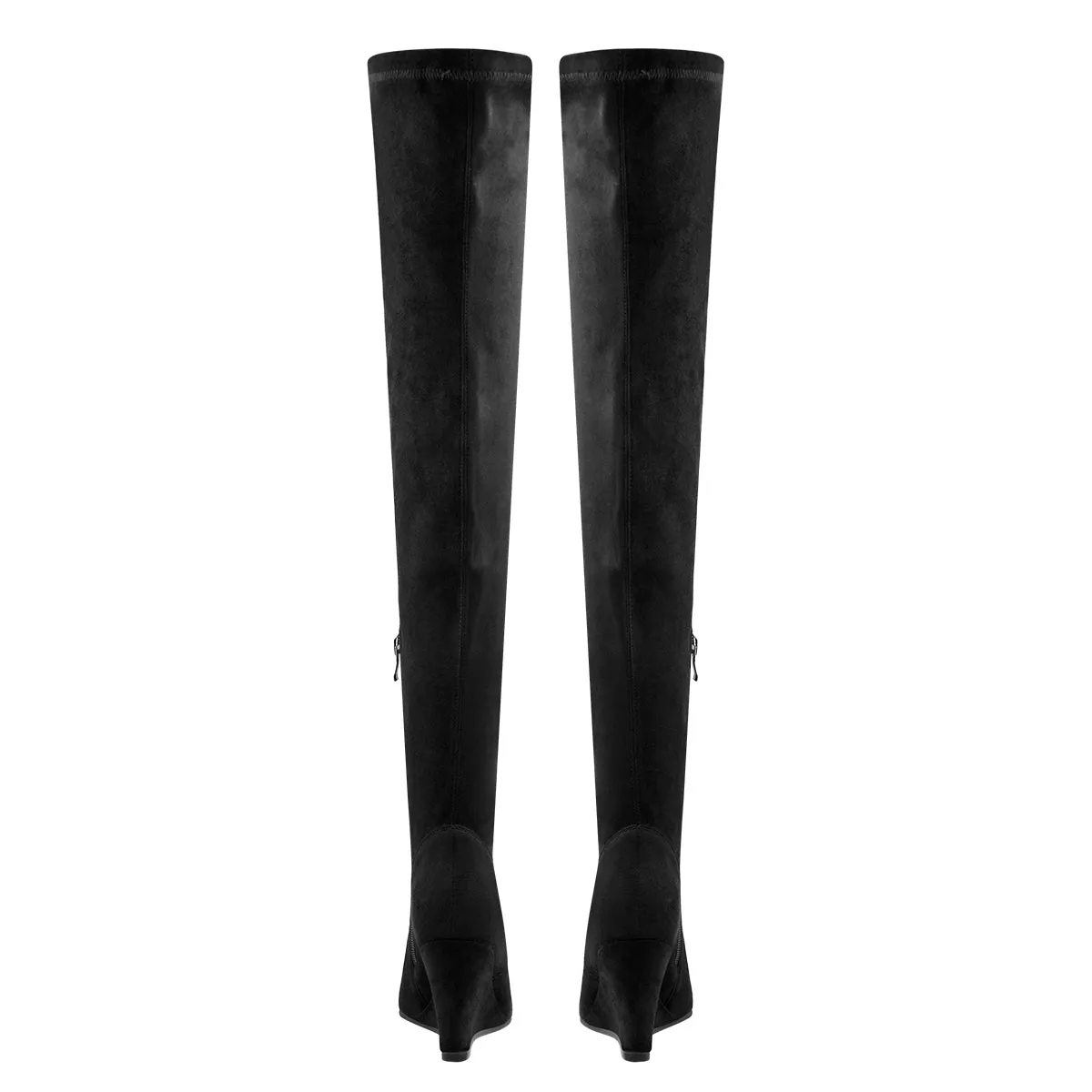 Black Suede Pointy Toe Wedge Heel Knee High Boots