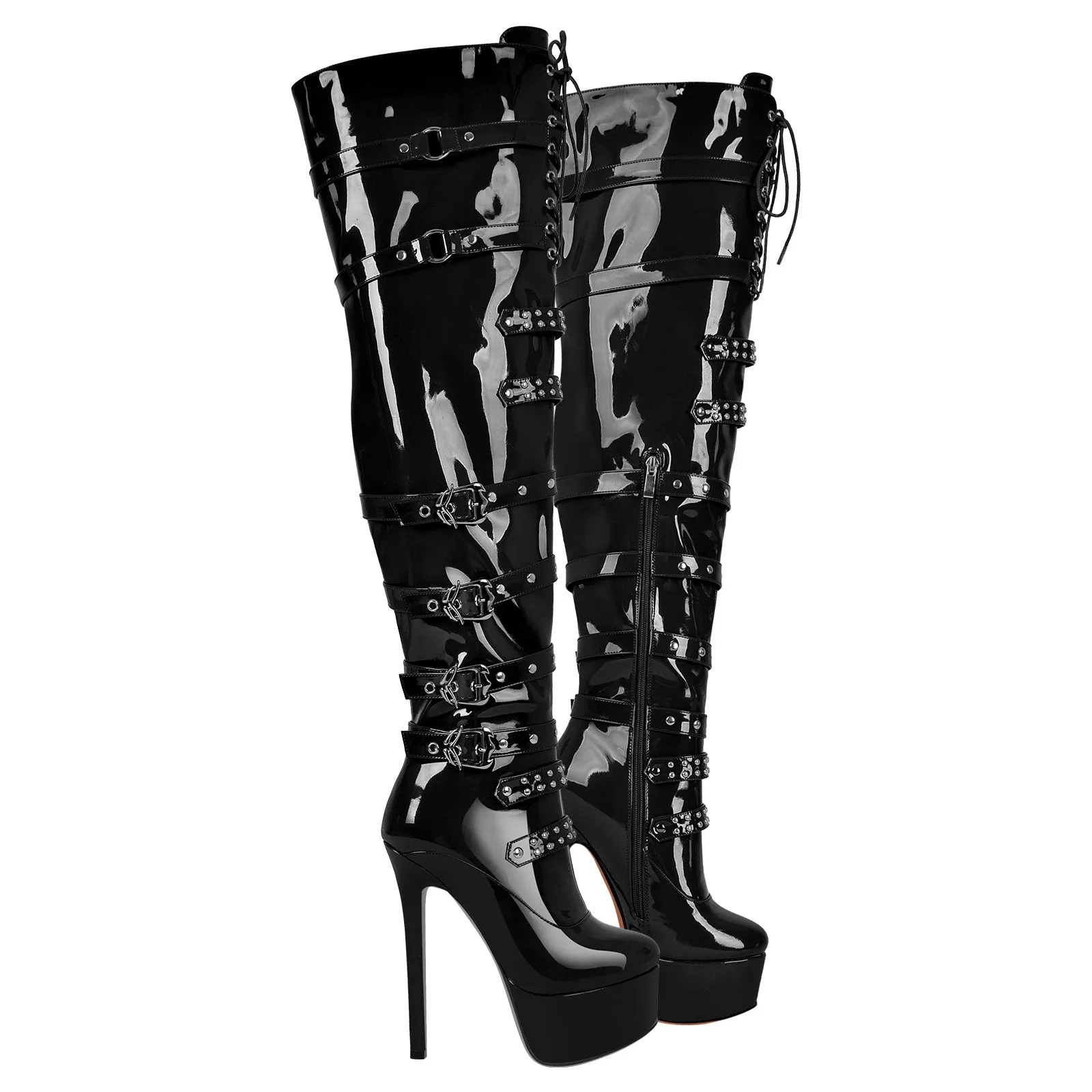 Buckles Round Toe Stilettos Over The Knee Platform Boots