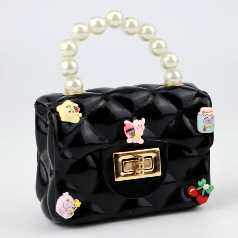 Cartoon Pearl Handle Cute Mini Fibre Jelly Shoulder Bags for Girls