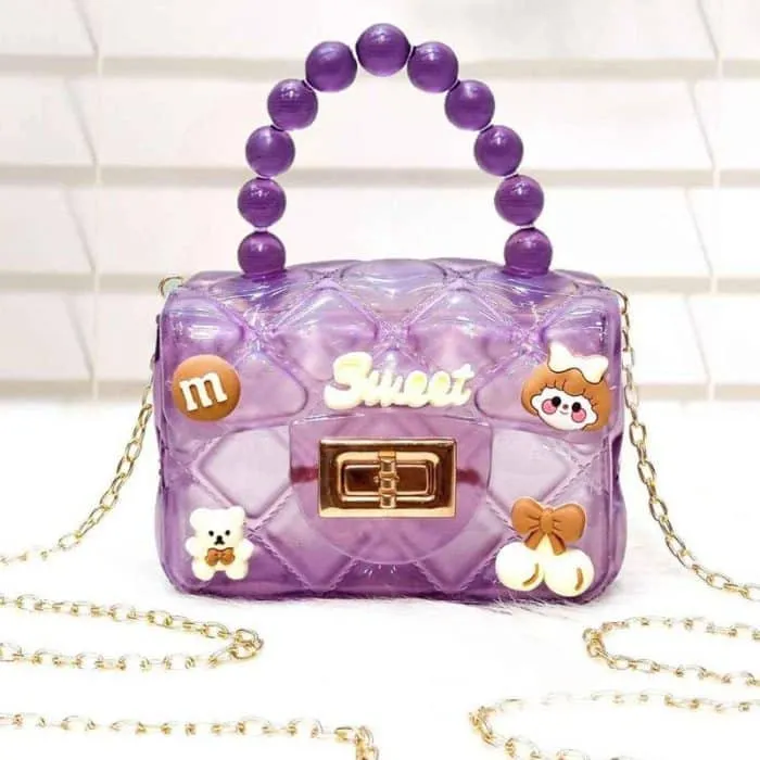 Cartoon Pearl Handle Cute Mini Fibre Jelly Shoulder Bags for Girls