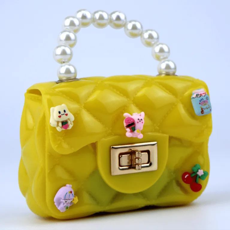 Cartoon Pearl Handle Cute Mini Fibre Jelly Shoulder Bags for Girls