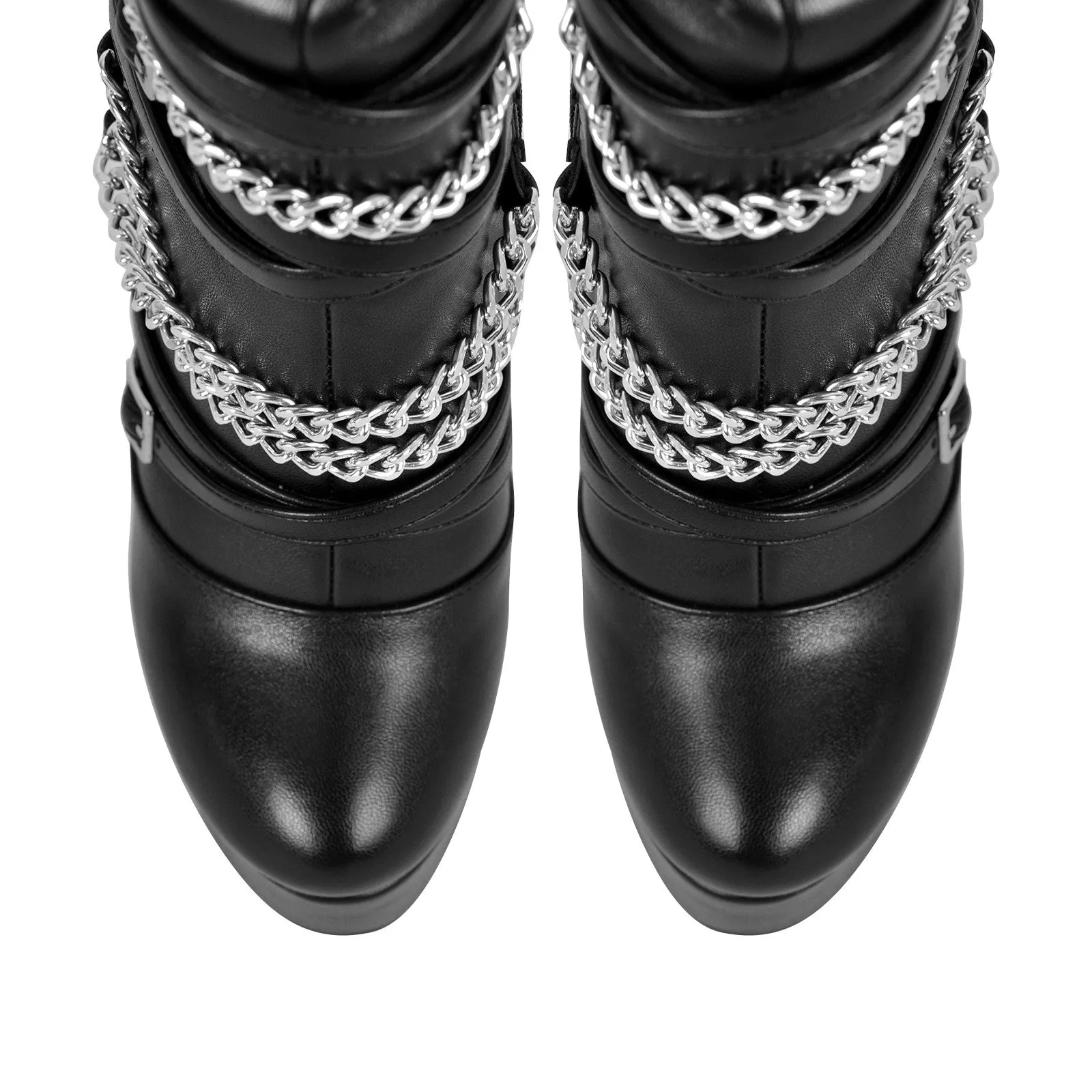 Chain Round Toe Platform Stilettos Over The Knee Boots