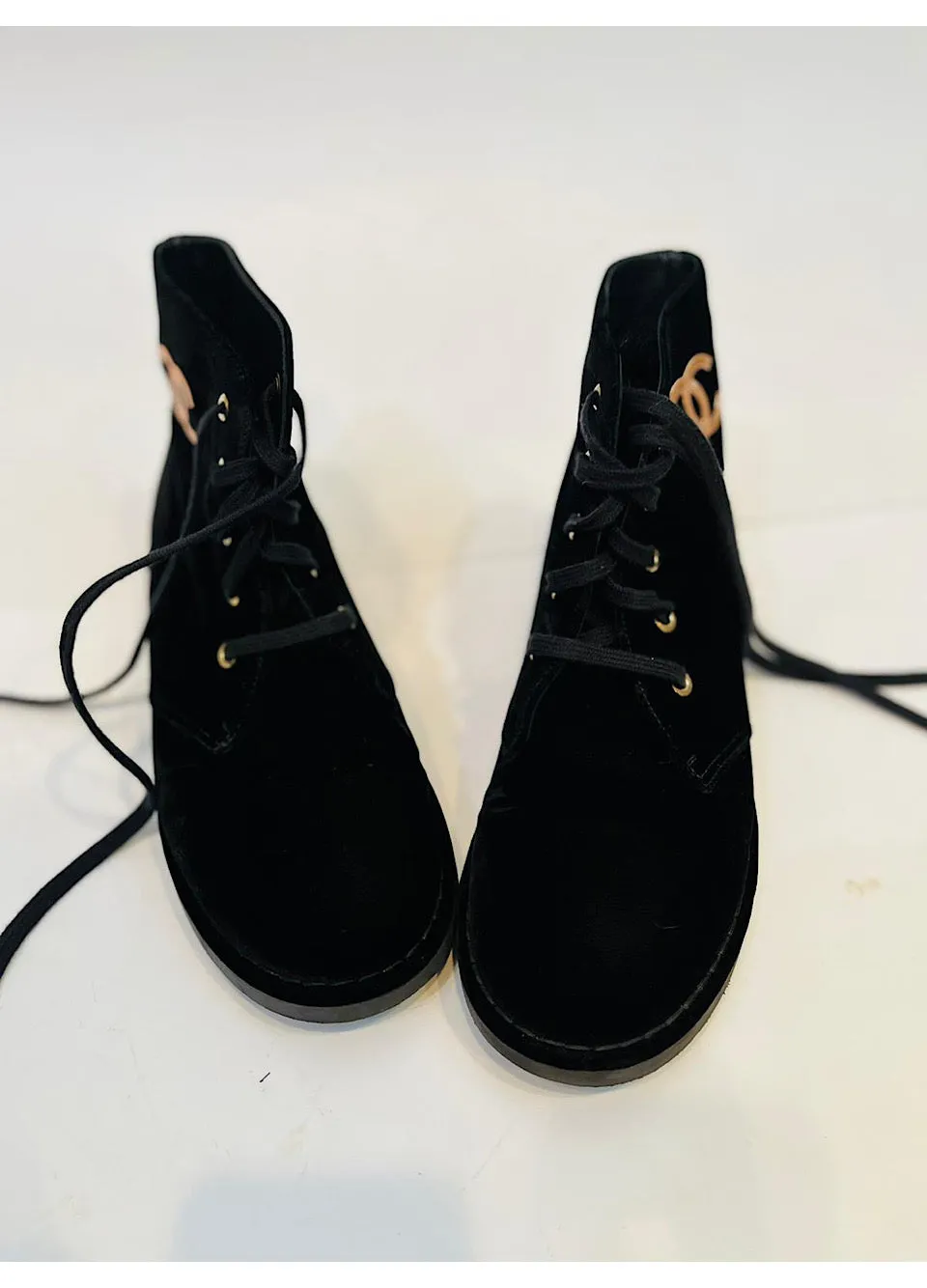 Chanel Black Suede Lace Up Ankle Boots EU 39 US 8.5