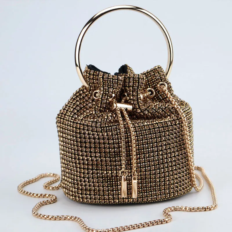 Diamante Bucket Bag - Drawstring Evening Bag Clutch for Women