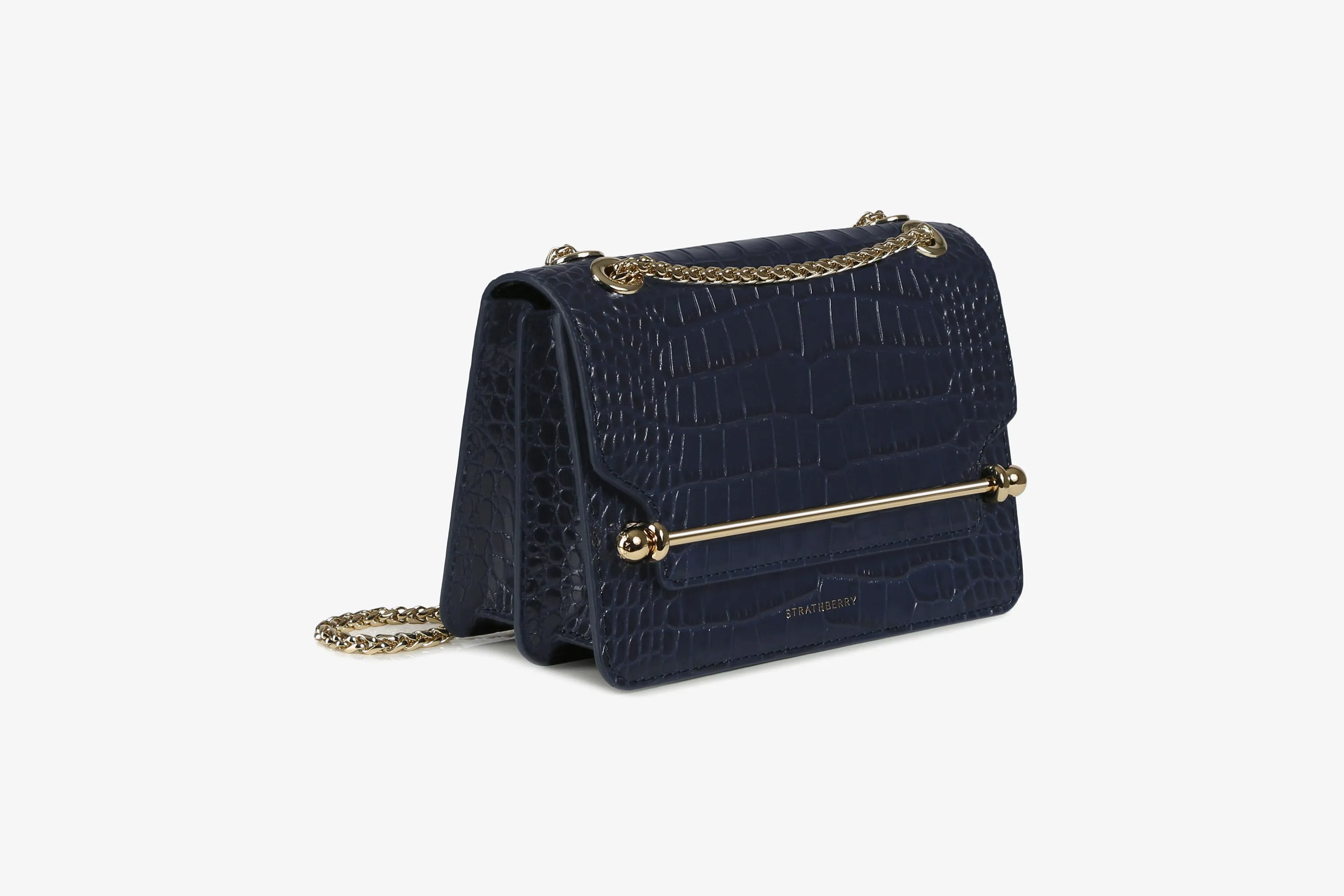 East/West Mini - Croc-Embossed Leather Navy