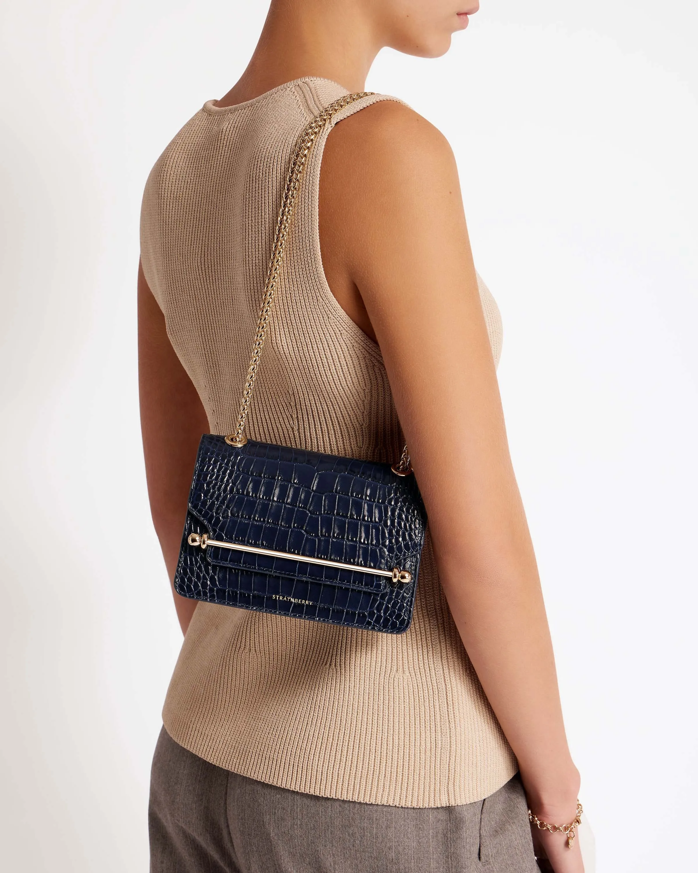 East/West Mini - Croc-Embossed Leather Navy