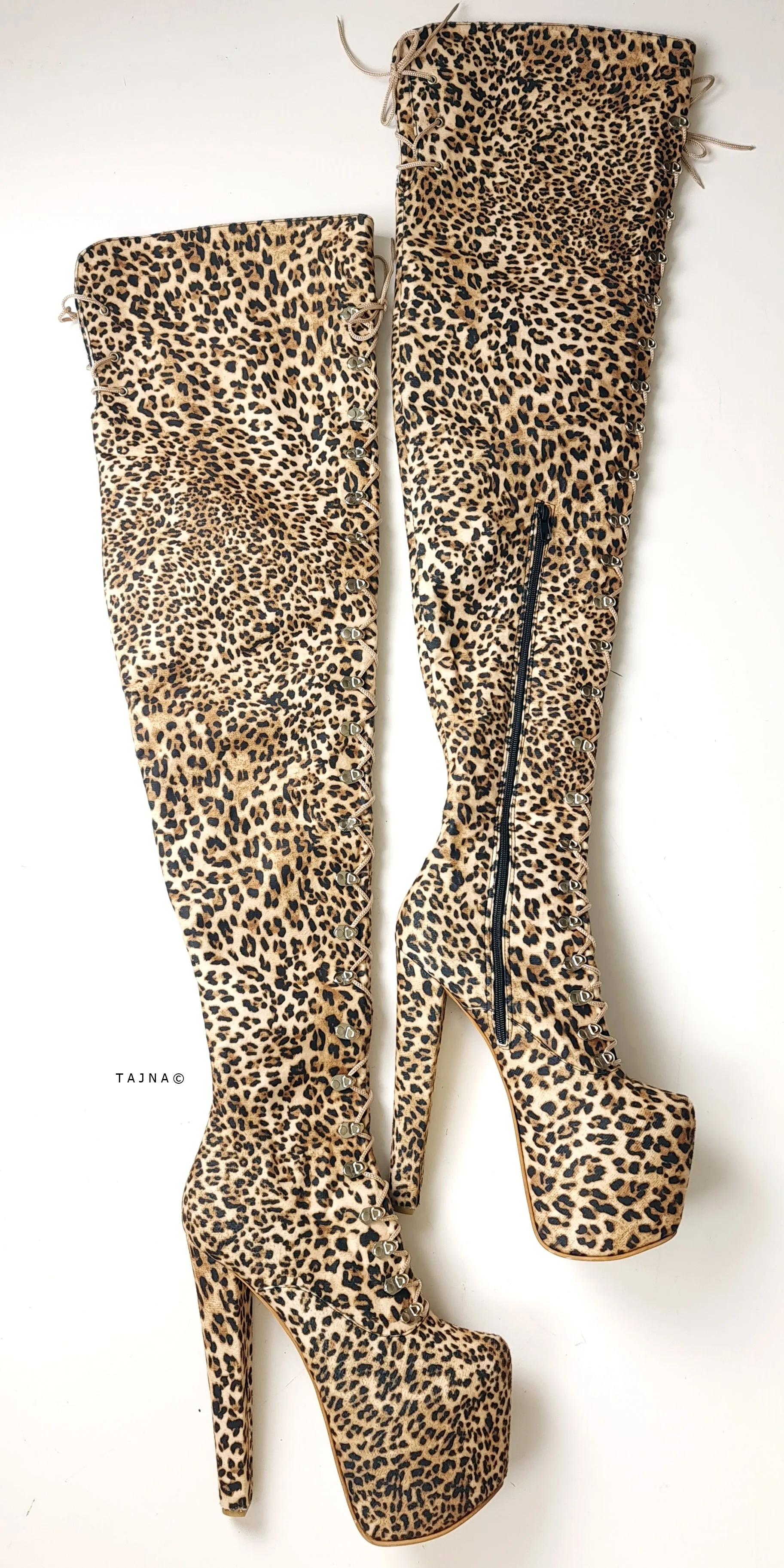 Leopard Extreme Thigh High Military Style Boots 90 cm