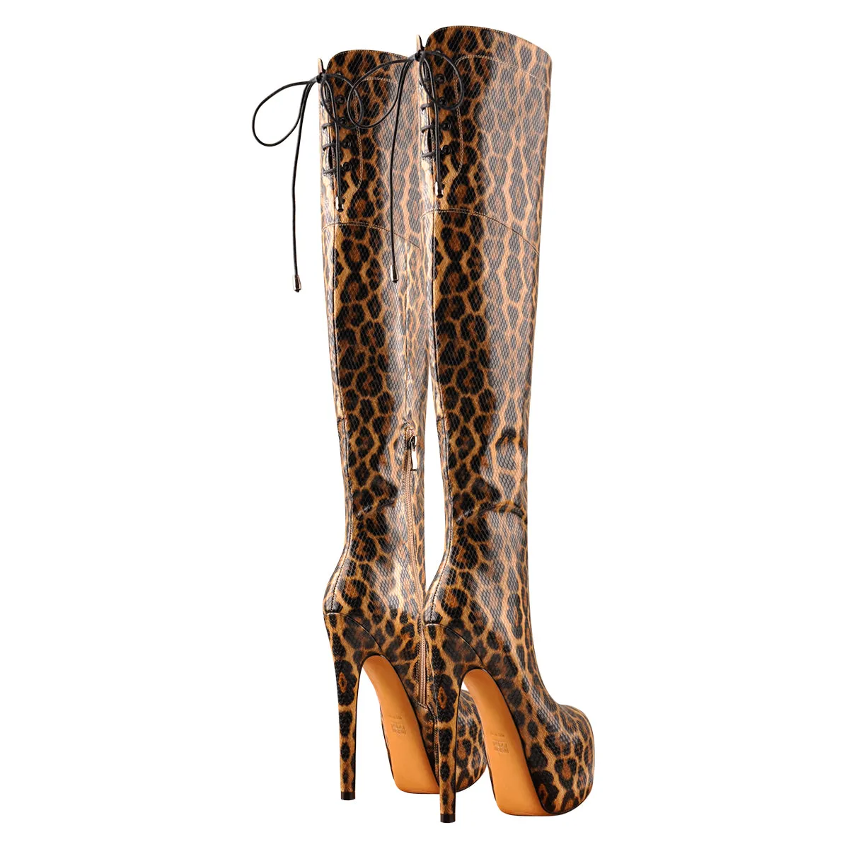 Leopard Snake Scale Round Toe Platform High Heels Over The Knee Boots