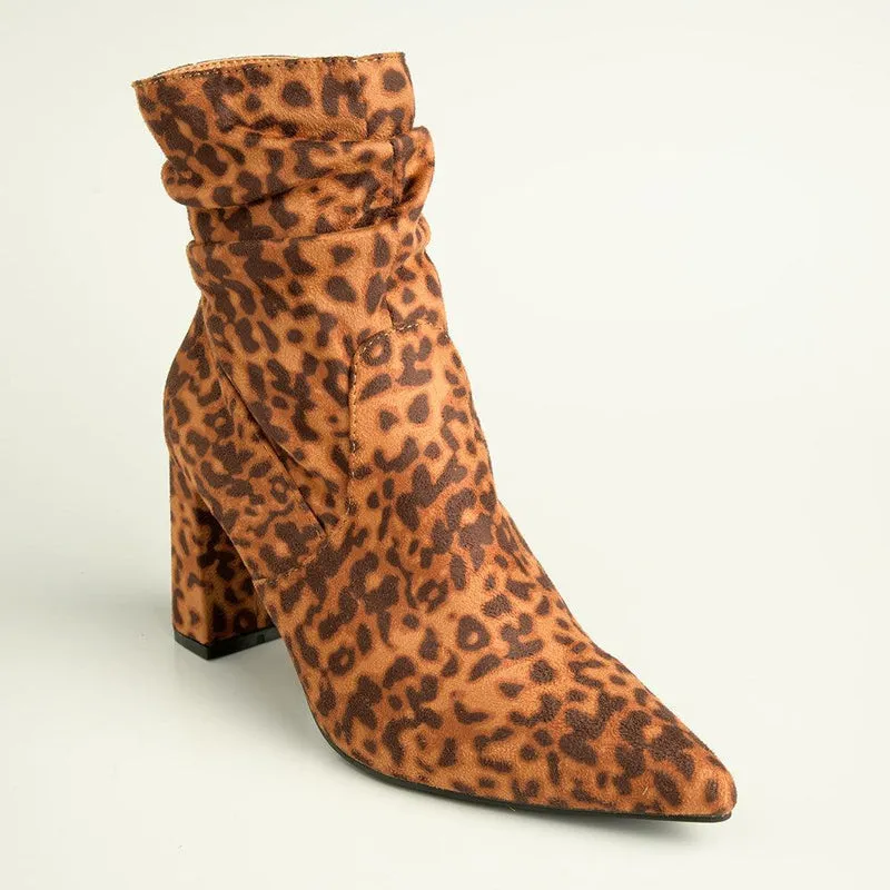 Madison Andi Rouched Block Heel Ankle Boot - Leopard