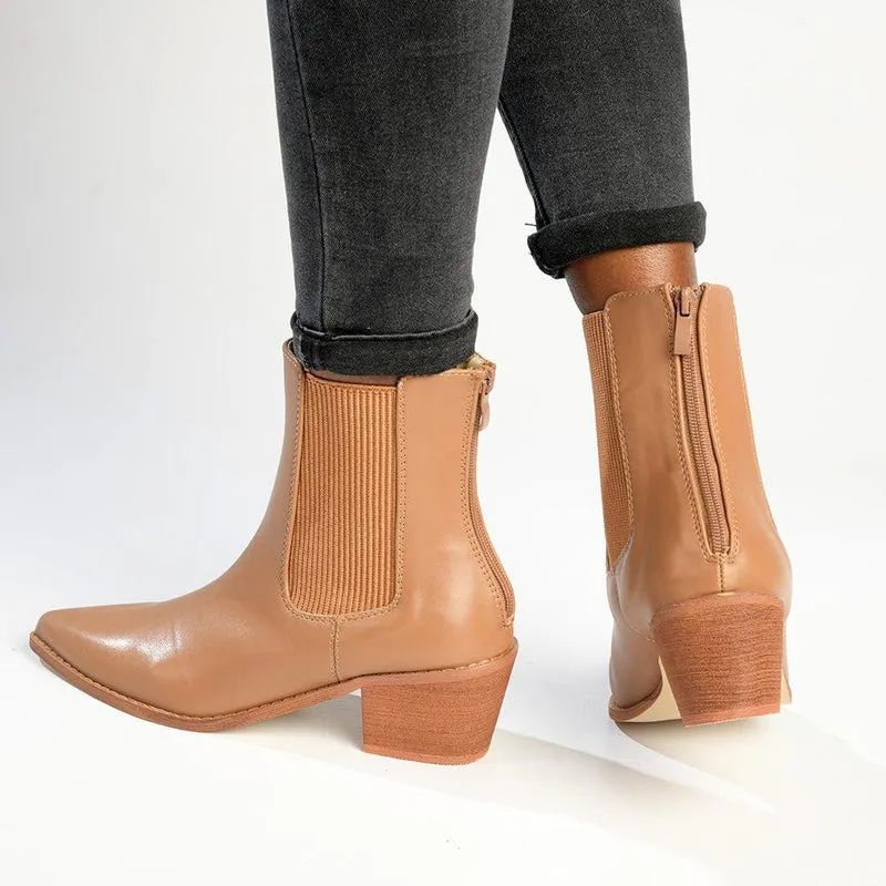 Madison Bekki Back Zip Block Heel Boot - Taupe