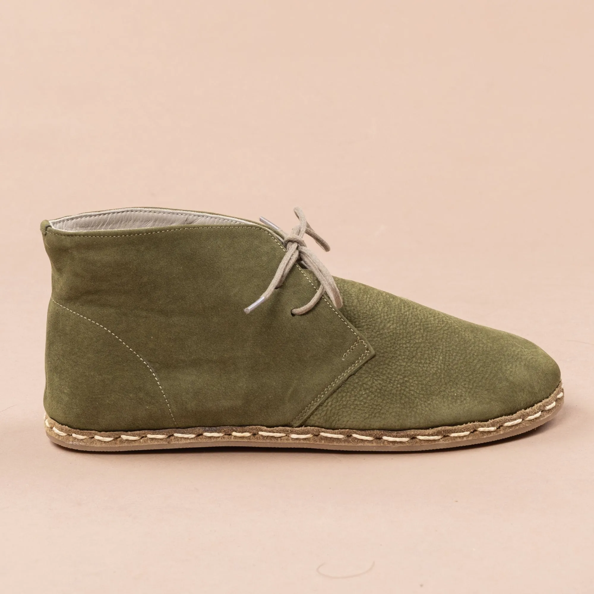 Men's Olive Barefoot Boots with Laces