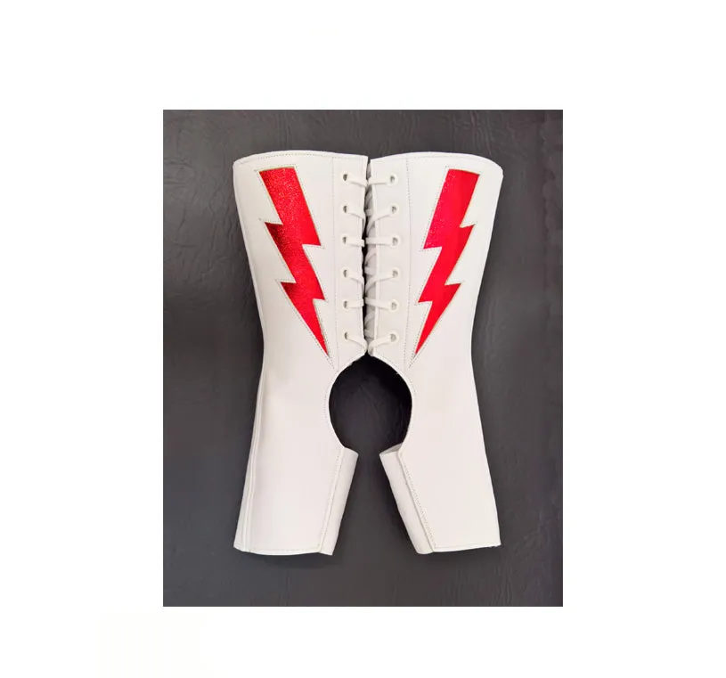 Mini Ziggy Short White Aerial boots w/ Red metallic Lightning Bolt