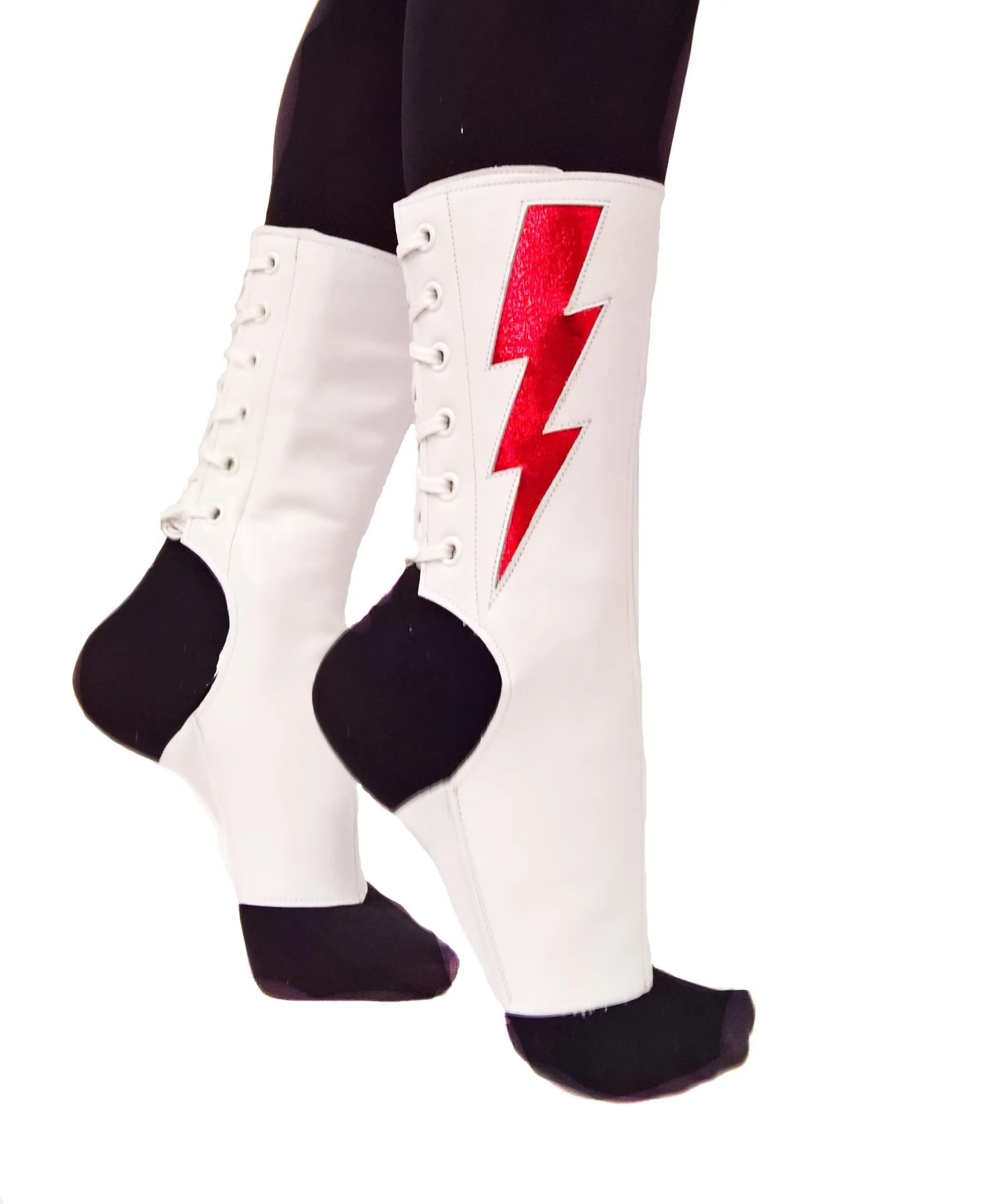 Mini Ziggy Short White Aerial boots w/ Red metallic Lightning Bolt