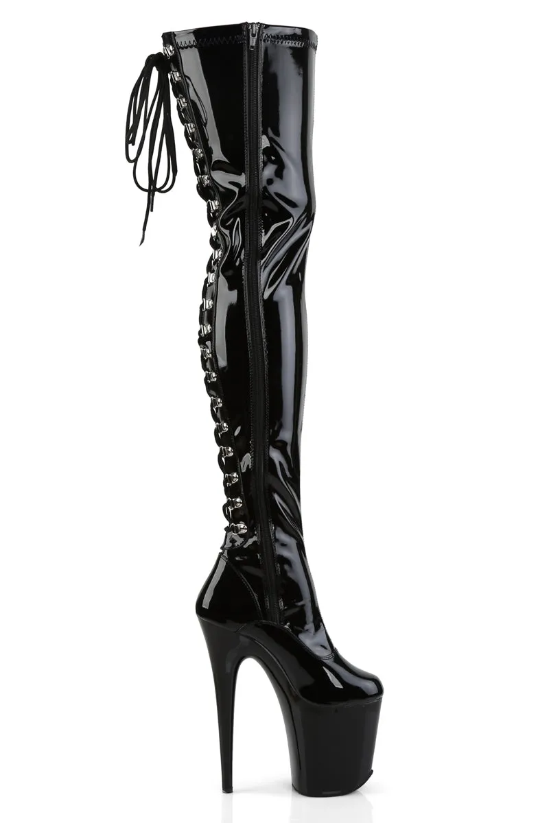 Pleaser USA Flamingo-3063 8inch Thigh High Pleaser Boots - Patent Black