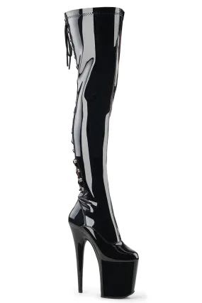 Pleaser USA Flamingo-3063 8inch Thigh High Pleaser Boots - Patent Black