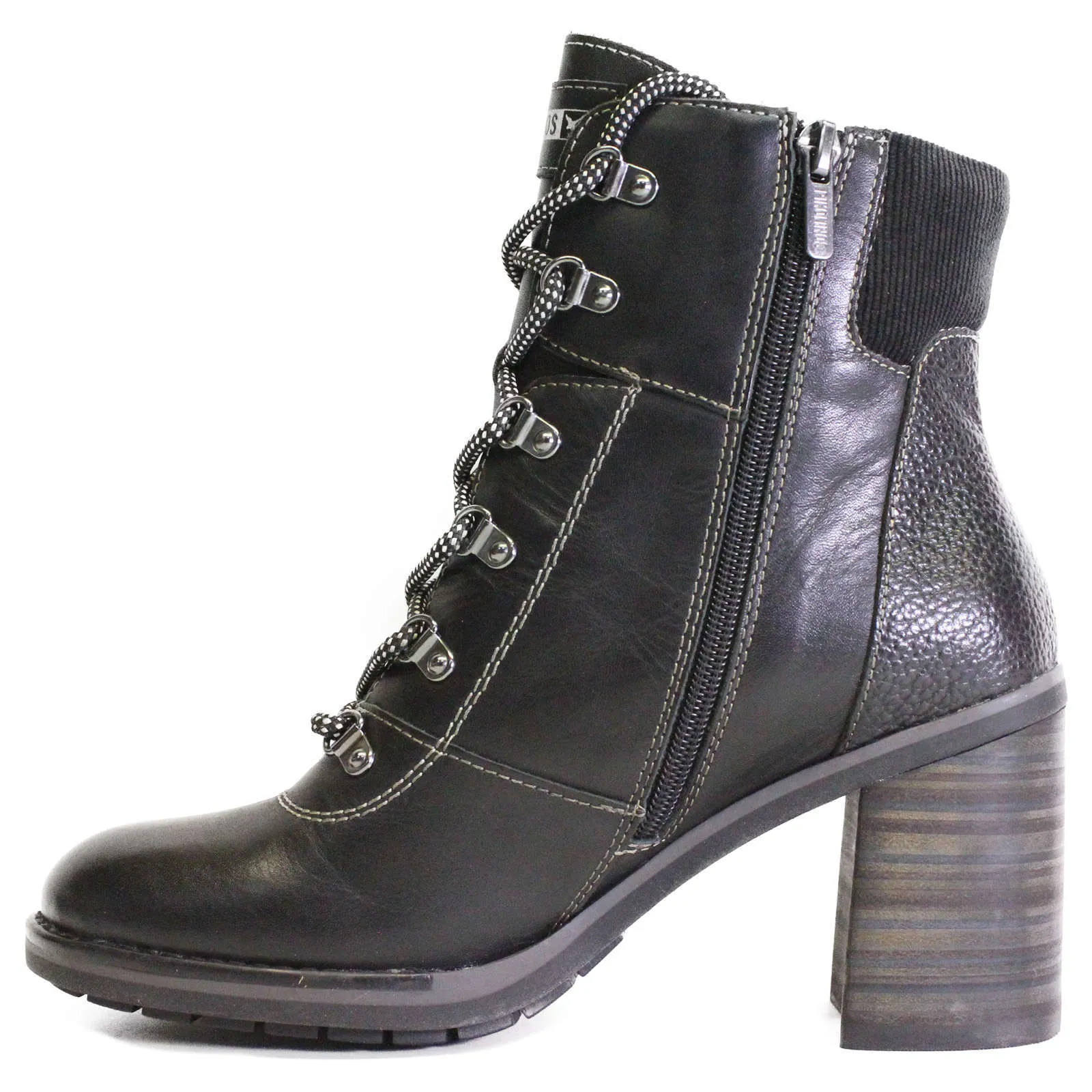 Pompeya Calfskin Leather Women's Zip Up Stack Heeled Boots