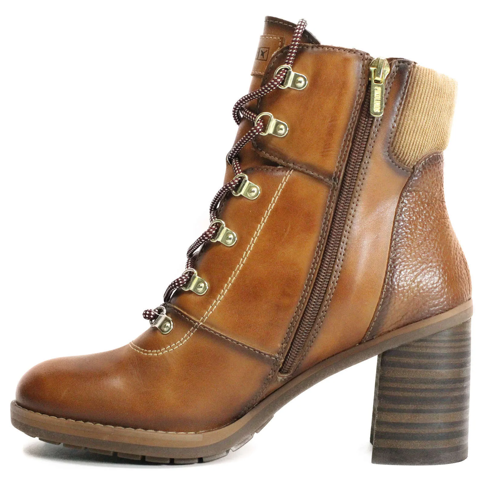 Pompeya Calfskin Leather Women's Zip Up Stack Heeled Boots