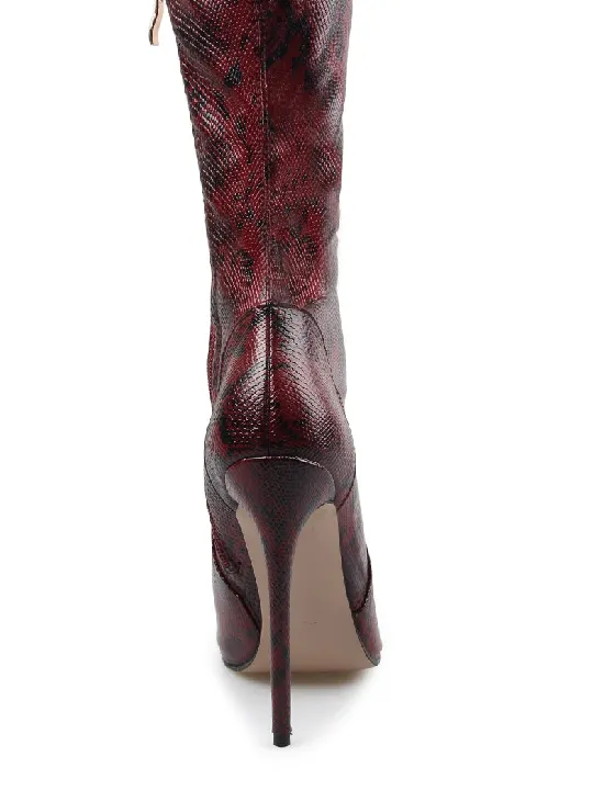 Red Python Lycra Stiletto Thigh High Boots