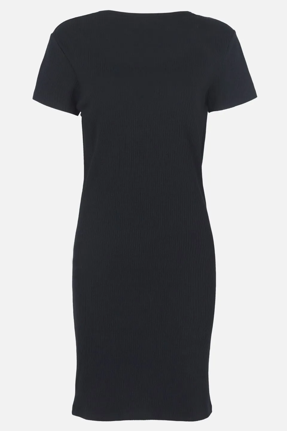 Reliable SS Round Neck Black Rib Tee Dress