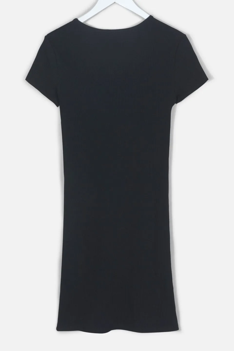 Reliable SS Round Neck Black Rib Tee Dress