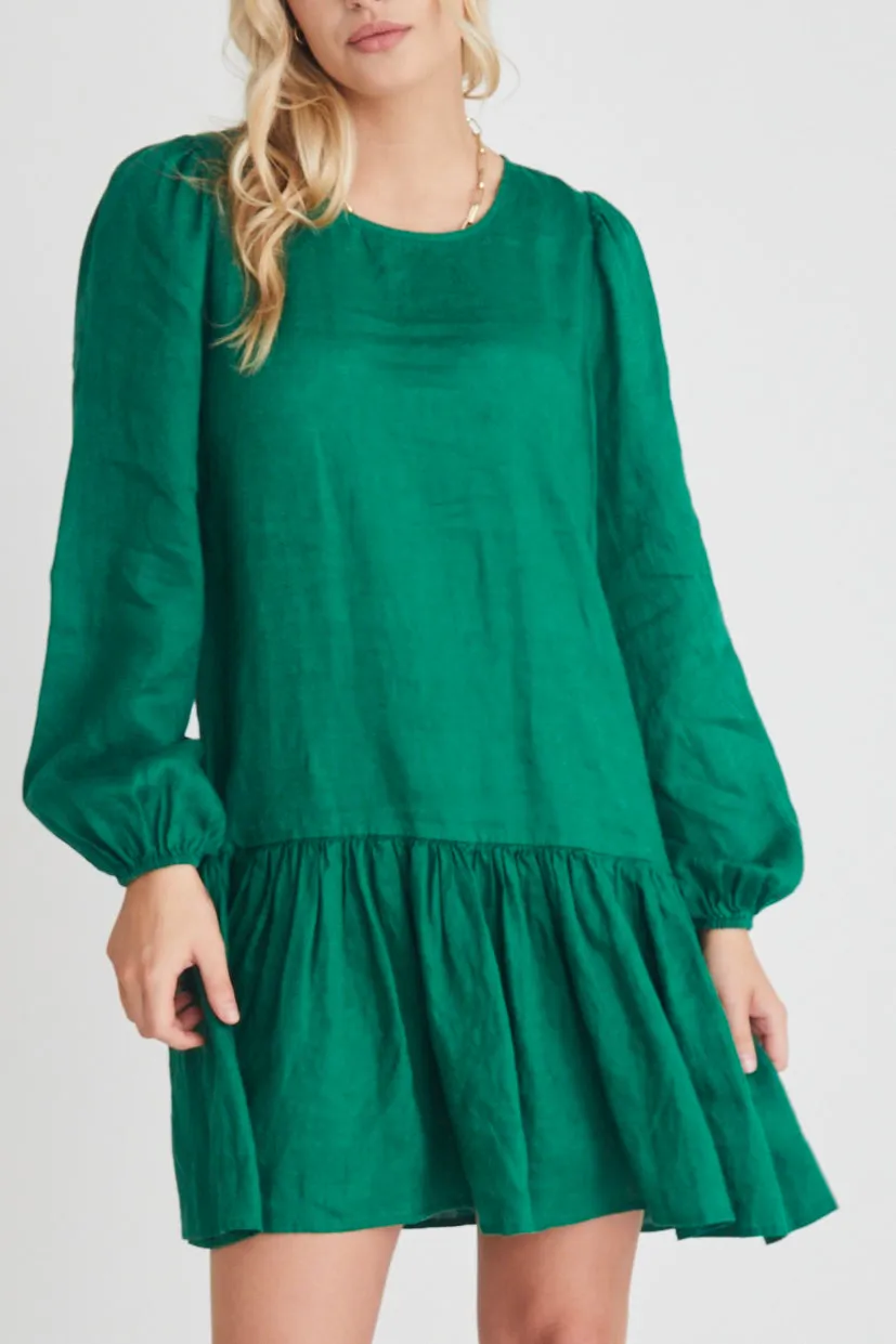 Rhea Bright Green Drop Waist Smock Mini Dress