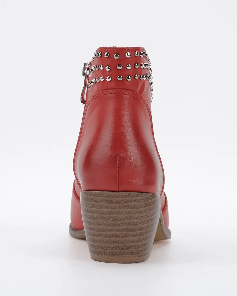 Rivet Zipper Pointed Toe Ankle Boots