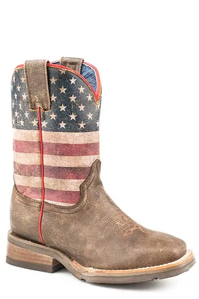 'Roper' Kids' 8" Lil America Boot - Brown / Flag