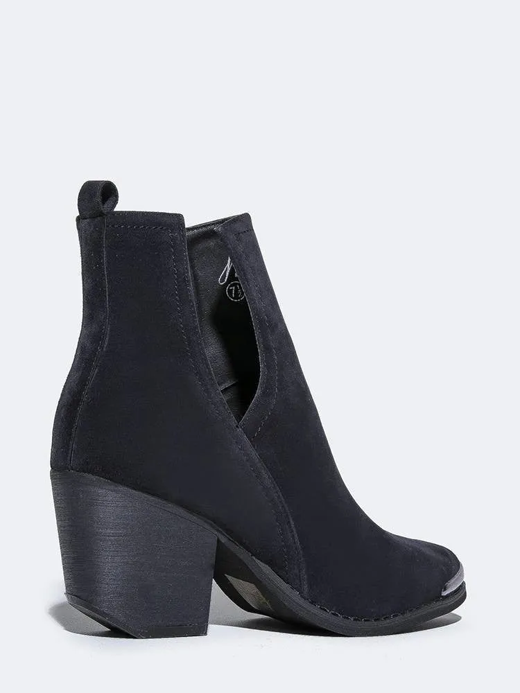 Side Cutout Metal Tip Ankle Boot