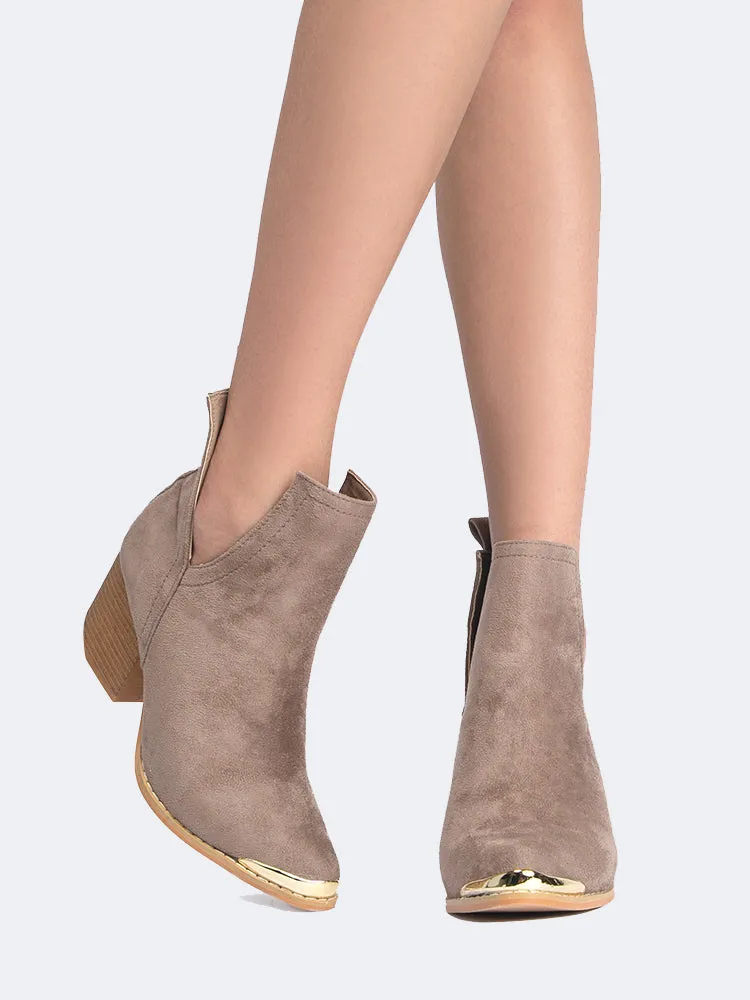 Side Cutout Metal Tip Ankle Boot