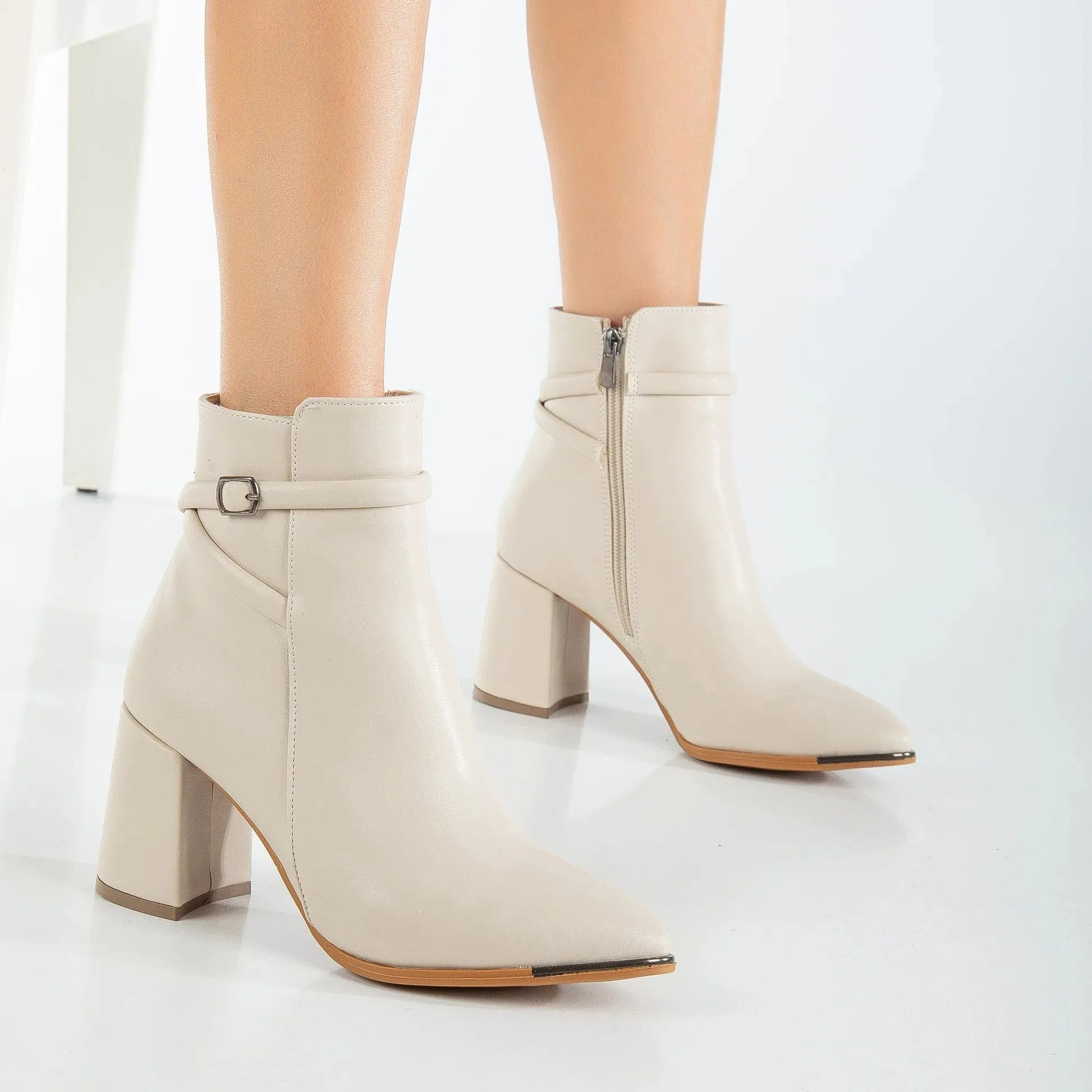 Solange Vegan Suede Heeled Ankle Boots | Beige