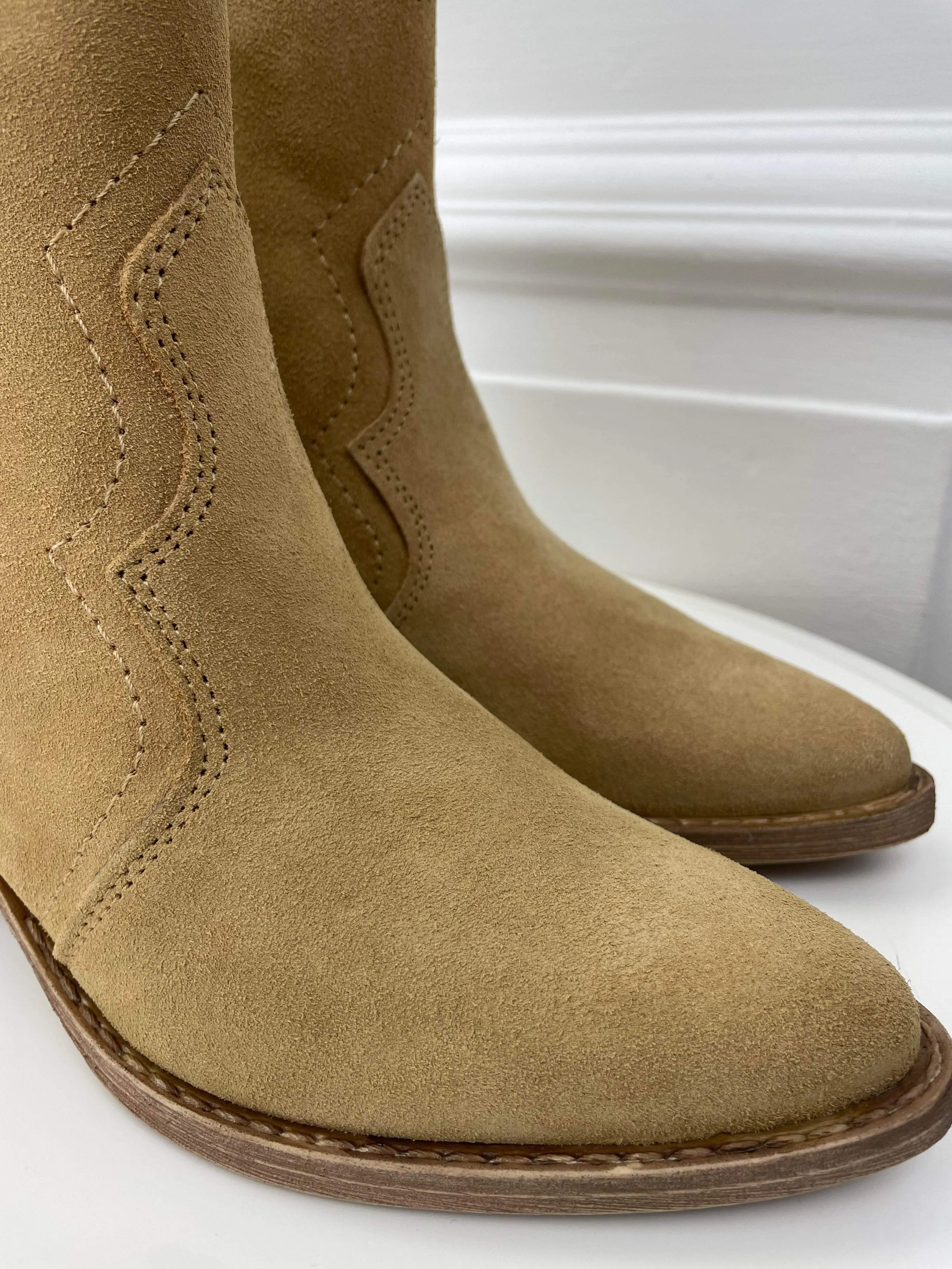 Tamaris Suede Cowboy Boots - Camel