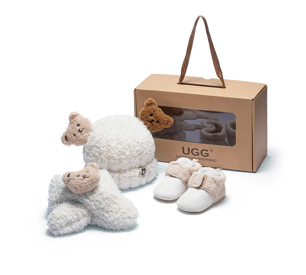 UGG AUSTRALIAN SHEPHERD Baby Booties Gift Set with Shearling Bear Beanie and Scarf