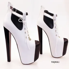 White Black Ankle High Heel Platform Booties